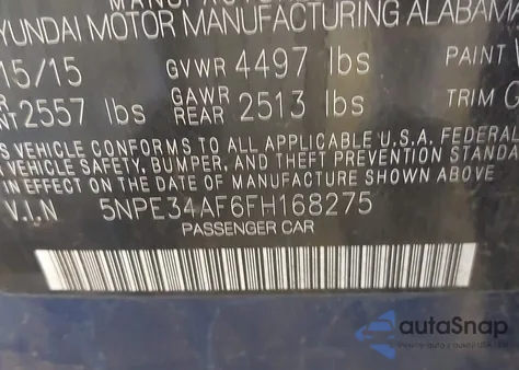 2015 Hyundai Sonata Sport from USA, damaged, VIN 5NPE34AF6FH168275